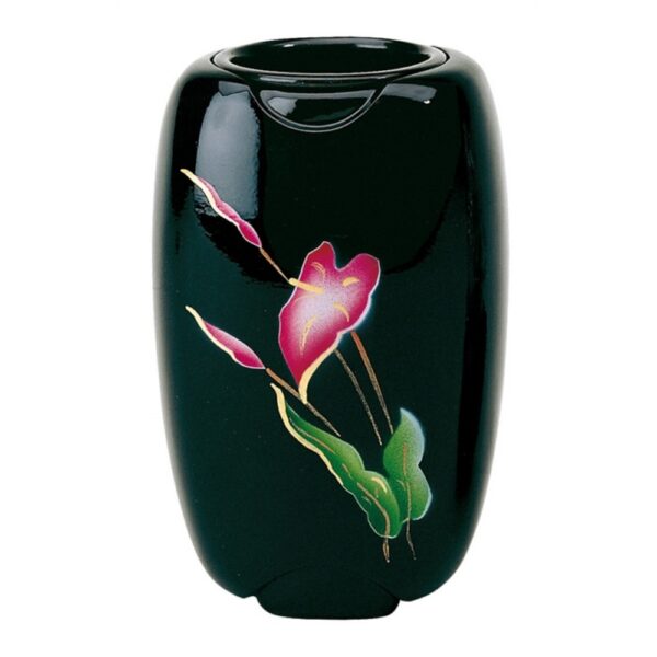 Vaso portafiori per lapide - Linea Olpe nero decorato anturium - Bronzo (Cinerari e ossari)