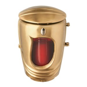 Lampada a cero cilindrica per lapidi – Bronzo decorazione oro – Linea Pelike