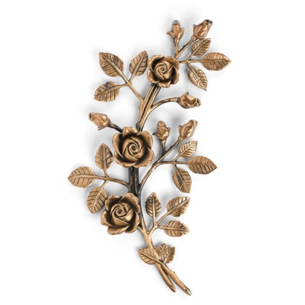 Tralcio di rose decorativo in bronzo per lapidi - Medio-grande (lato sinistro) - Finitura bronzo lucido