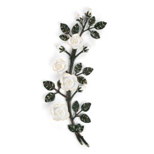 Tralcio di rose decorativo in bronzo per lapidi – Grande (lato sinistro) – Finitura tralci verdi rose bianche