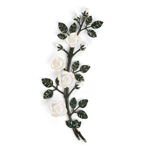 Tralcio di rose decorativo in bronzo per lapidi - Grande (lato sinistro) - Finitura tralci verdi rose bianche