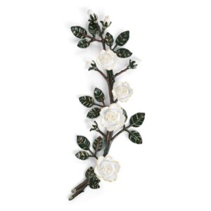 Tralcio di rose decorativo in bronzo per lapidi – Grande (lato destro) – Finitura tralci verdi rose bianche