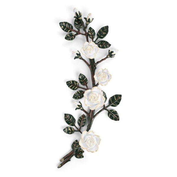 Tralcio di rose decorativo in bronzo per lapidi - Grande (lato destro) - Finitura tralci verdi rose bianche