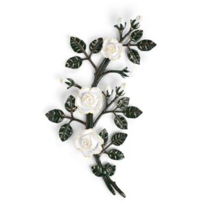 Tralcio di rose decorativo in bronzo per lapidi – Medio-grande (lato sinistro) – Finitura tralci verdi rose bianche