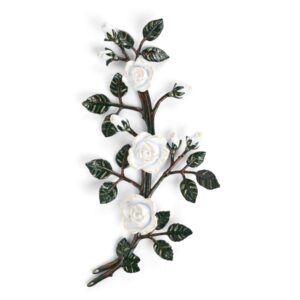Tralcio di rose decorativo in bronzo per lapidi – Medio-grande (lato destro) – Finitura tralci verdi rose bianche