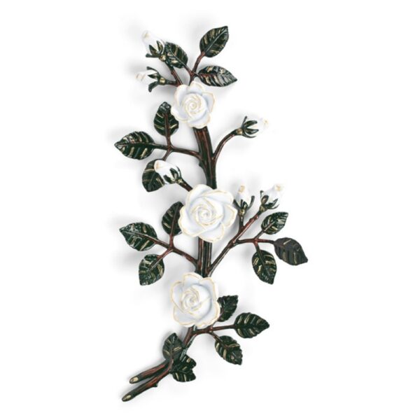 Tralcio di rose decorativo in bronzo per lapidi - Medio-grande (lato destro) - Finitura tralci verdi rose bianche