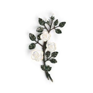 Tralcio di rose decorativo in bronzo per lapidi – Medio (lato sinistro) – Finitura tralci verdi rose bianche
