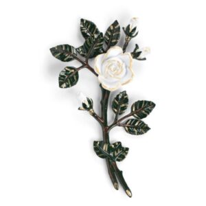 Tralcio di rose decorativo in bronzo per lapidi – Medio-piccolo (lato sinistro) – Finitura tralci verdi rose bianche