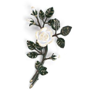 Tralcio di rose decorativo in bronzo per lapidi – Medio-piccolo (lato destro) – Finitura tralci verdi rose bianche