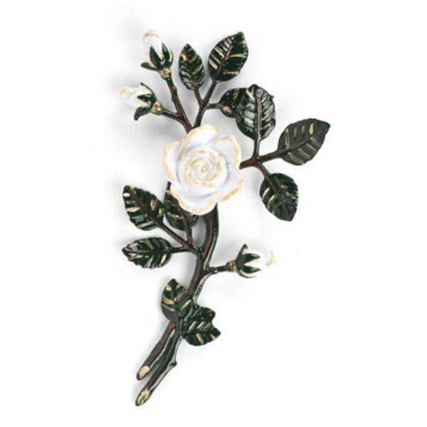 Tralcio di rose decorativo in bronzo per lapidi - Medio-piccolo (lato destro) - Finitura tralci verdi rose bianche