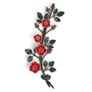 Tralcio di rose decorativo in bronzo per lapidi – Grande (lato sinistro) – Finitura tralci verdi rose rosse