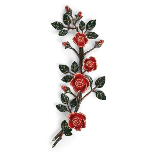Tralcio di rose decorativo in bronzo per lapidi - Grande (lato destro) - Finitura tralci verdi rose rosse