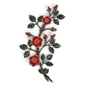 Tralcio di rose decorativo in bronzo per lapidi – Medio-grande (lato sinistro) – Finitura tralci verdi rose rosse
