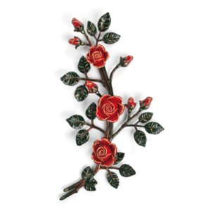 Tralcio di rose decorativo in bronzo per lapidi – Medio-grande (lato destro) – Finitura tralci verdi rose rosse