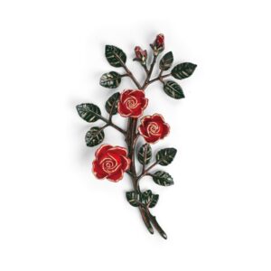 Tralcio di rose decorativo in bronzo per lapidi – Medio (lato sinistro) – Finitura tralci verdi rose rosse