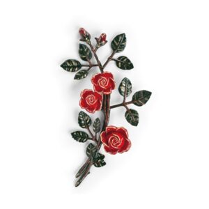 Tralcio di rose decorativo in bronzo per lapidi – Medio (lato destro) – Finitura tralci verdi rose rosse
