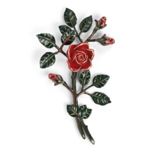 Tralcio di rose decorativo in bronzo per lapidi – Medio-piccolo (lato sinistro) – Finitura tralci verdi rose rosse