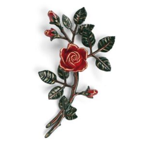 Tralcio di rose decorativo in bronzo per lapidi – Medio-piccolo (lato destro) – Finitura tralci verdi rose rosse