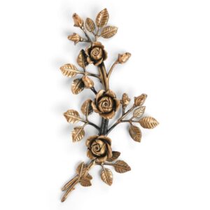 Tralcio di rose decorativo in bronzo per lapidi – Medio-grande (lato destro) – Finitura bronzo lucido