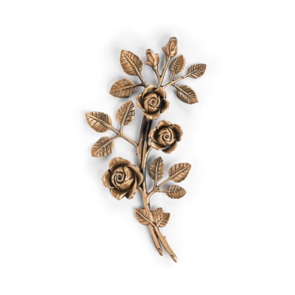 Tralcio di rose decorativo in bronzo per lapidi - Medio (lato sinistro) - Finitura bronzo lucido