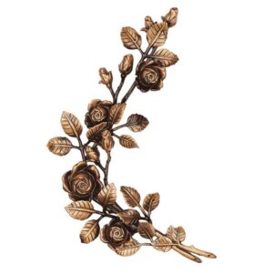 Tralcio di rose decorativo per lapidi – Grande piegato (lato sinistro) – Bronzo lucido