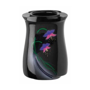 Vaso portafiori per lapide – Linea Idria – Bronzo nero decorato iris
