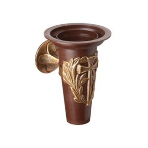 Vaso portafiori in bronzo – Decorazione Croce – Vaso in plastica – Attacco a braccio