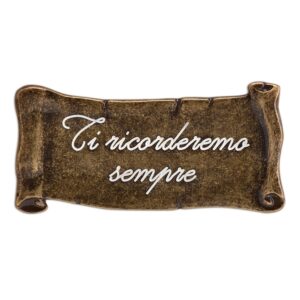 Pergamena commemorativa in bronzo glitter per lapidi – Dedica: Ti ricorderemo sempre