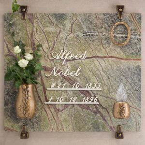 Lampada votiva per lapidi – Linea Meg – Bronzo finitura brunita con decorazione oro