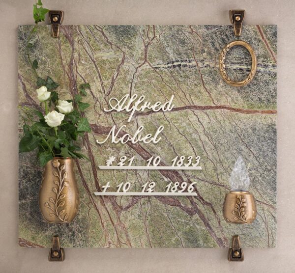Lampada votiva per lapidi - Linea Meg - Bronzo finitura brunita con decorazione oro - immagine 2