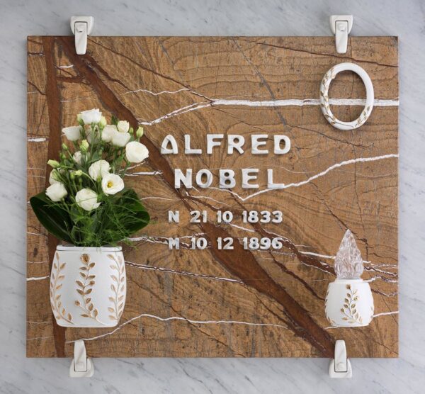 Vaschetta portafiori per lapide - Linea Meg - Bianco con decorazioni oro - Bronzo Shell Moulding - immagine 2