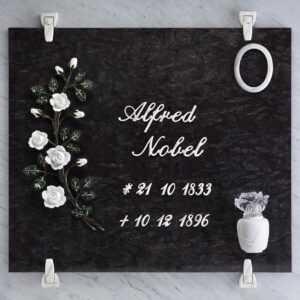 Tralcio di rose decorativo in bronzo per lapidi – Grande (lato sinistro) – Finitura tralci verdi rose bianche