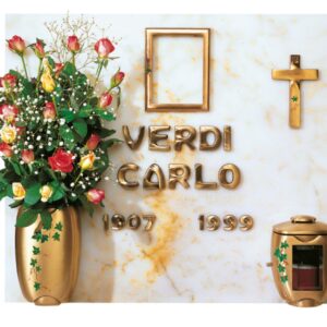 Vaso portafiori decorato per lapidi – Olpe edera – Bronzo