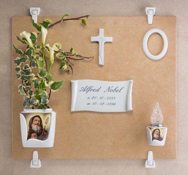 Lampada votiva per lapidi - Linea Decoro Bianco - Porcellana - immagine 2