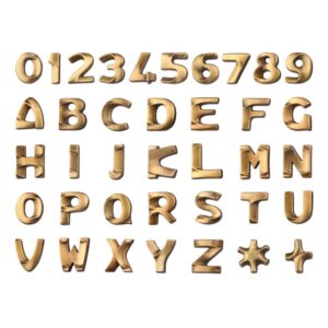Caratteri in bronzo – Modello Italiano – Finitura Bronzo Lucido  – Segni di punteggiatura (cm 2,5/3)