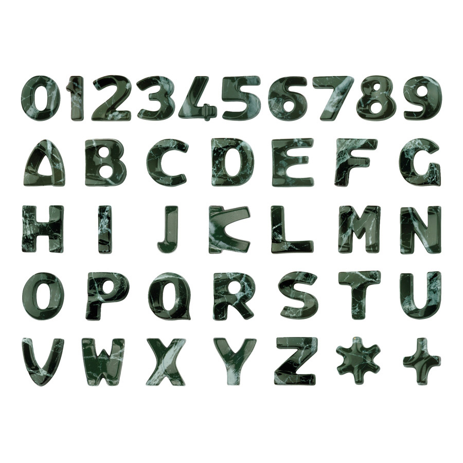 0001961 lettere e numeri in bronzo per lapidi modello italiano finitura marmo verde guatemala