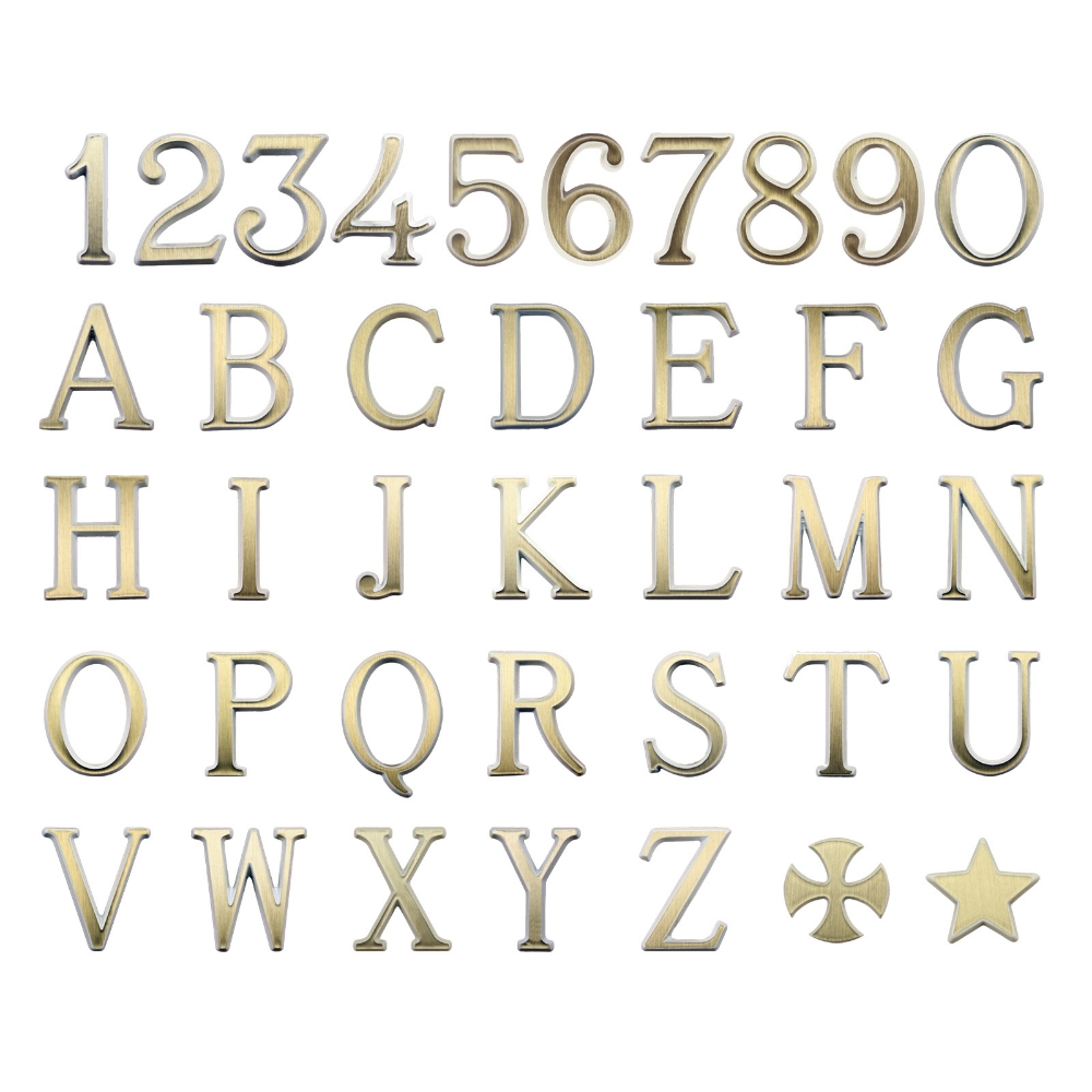 0003589 lettere in bronzo per lapidi finitura bianco e dorato modello romano cm 5 1000