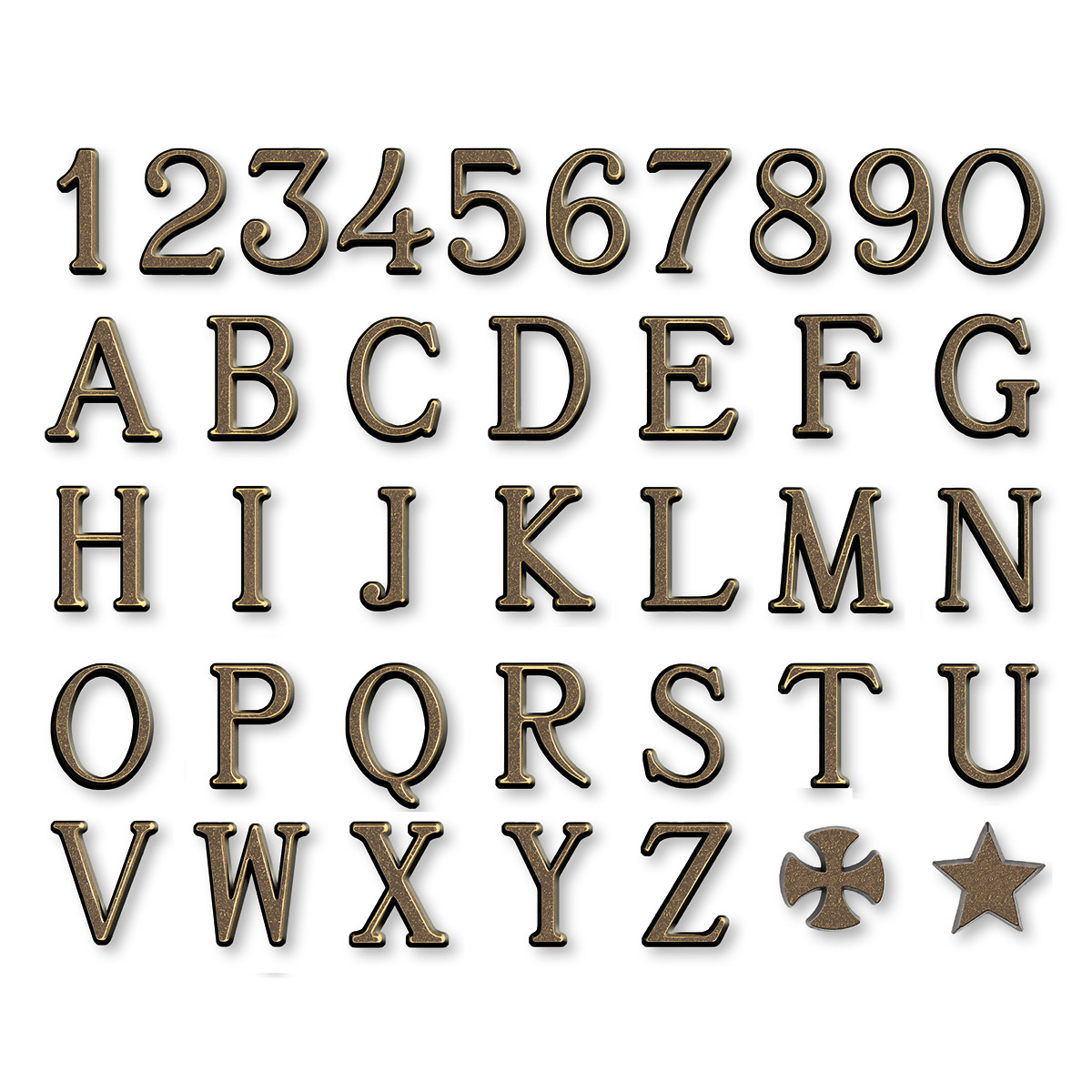 0003547 lettere e numeri in bronzo per lapidi modello romano bronzo glitter