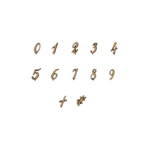Lettere in bronzo per lapidi – Finitura Bronzo Lucido – Modello Corsivo Palatino (Numeri, stella e croce da avvitare su barretta – cm 3)