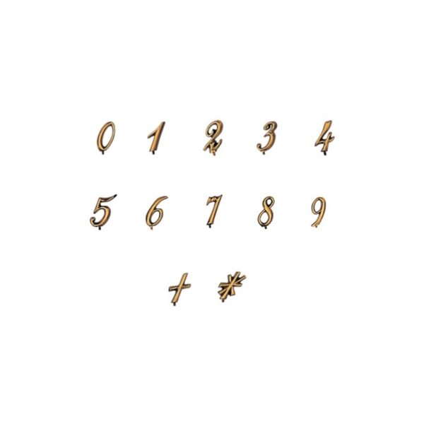 Lettere in bronzo per lapidi - Finitura Bronzo Lucido - Modello Corsivo Palatino (Numeri, stella e croce da avvitare su barretta - cm 3)