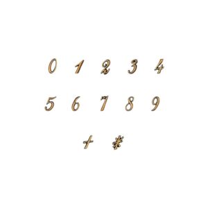 Lettere in bronzo per lapidi – Finitura Bronzo Lucido – Modello Corsivo Palatino (Numeri, stella e croce sciolti – cm 3)