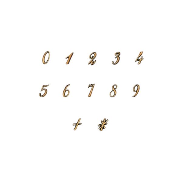 Lettere in bronzo per lapidi - Finitura Bronzo Lucido - Modello Corsivo Palatino (Numeri, stella e croce sciolti - cm 3)