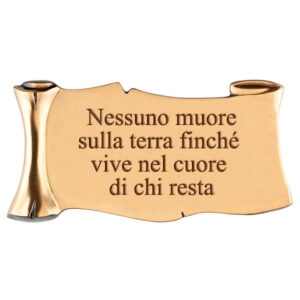 Pergamena commemorativa in bronzo per lapidi con due cornici portafoto ovali e incisione. Dedica personalizzata