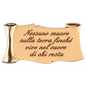 Pergamena commemorativa in bronzo per lapidi con due cornici portafoto ovali e incisione. Dedica personalizzata